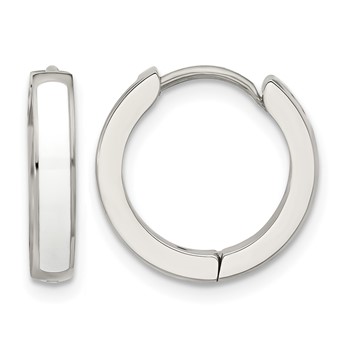 Chisel Stainless Steel Polished with White Enamel 2.90mm Hinged Hoop Earrings