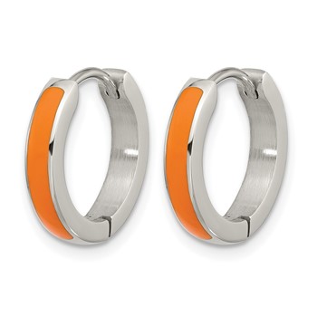 Chisel Stainless Steel Polished with Orange Enamel 2.90mm Hinged Hoop Earrings — alternate view