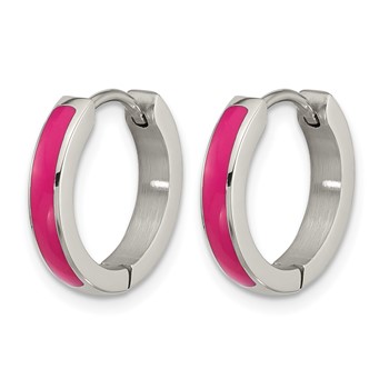 Chisel Stainless Steel Polished with Pink Enamel 2.90mm Hinged Hoop Earrings — alternate view