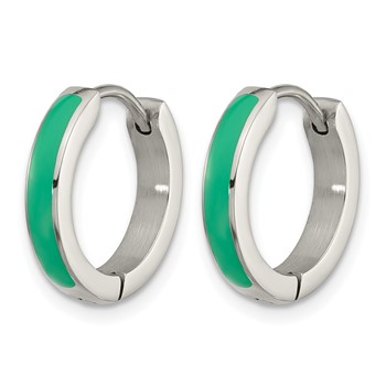 Chisel Stainless Steel Polished with Green Enamel 2.90mm Hinged Hoop Earrings — alternate view