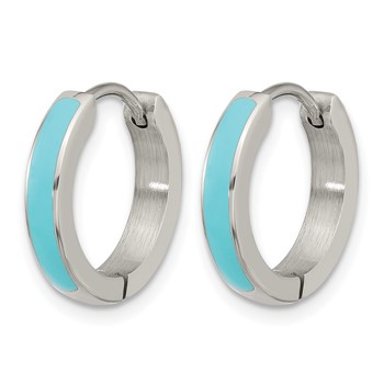 Chisel Stainless Steel Polished with Blue Enamel 2.90mm Hinged Hoop Earrings — alternate view