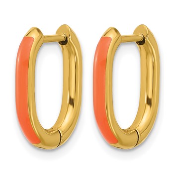 Chisel Stainless Steel Polished Yellow IP-plated with Orange Enamel 2.40mm Elongated Hinged Hoop Earrings — alternate view