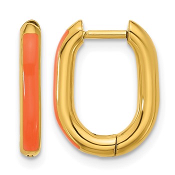 Chisel Stainless Steel Polished Yellow IP-plated with Orange Enamel 2.40mm Elongated Hinged Hoop Earrings