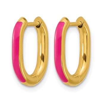 Chisel Stainless Steel Polished Yellow IP-plated with Pink Enamel 2.40mm Elongated Hinged Hoop Earrings — alternate view
