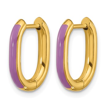 Chisel Stainless Steel Polished Yellow IP-plated with Purple Enamel 2.40mm Elongated Hinged Hoop Earrings — alternate view