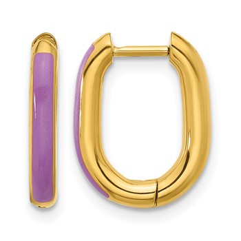 Chisel Stainless Steel Polished Yellow IP-plated with Purple Enamel 2.40mm Elongated Hinged Hoop Earrings
