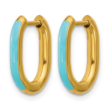 Chisel Stainless Steel Polished Yellow IP-plated with Blue Enamel 2.40mm Elongated Hinged Hoop Earrings — alternate view