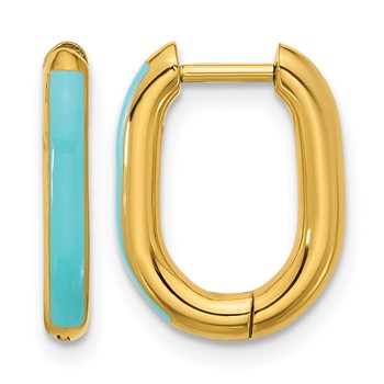 Chisel Stainless Steel Polished Yellow IP-plated with Blue Enamel 2.40mm Elongated Hinged Hoop Earrings