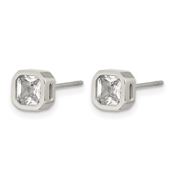 Chisel Stainless Steel Polished 5mm CZ Squared Post Earrings — alternate view