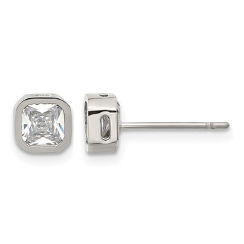 Chisel Stainless Steel Polished 5mm CZ Squared Post Earrings