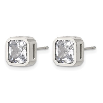 Chisel Stainless Steel Polished 7mm CZ Squared Stud Earrings — alternate view