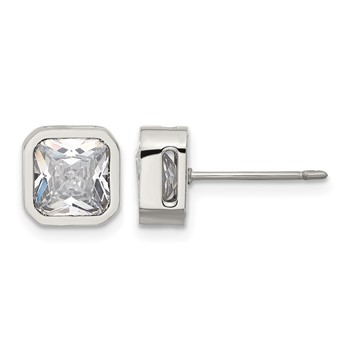 Chisel Stainless Steel Polished 7mm CZ Squared Stud Earrings