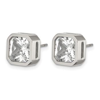 Chisel Stainless Steel Polished 8mm CZ Squared Stud Earrings — alternate view