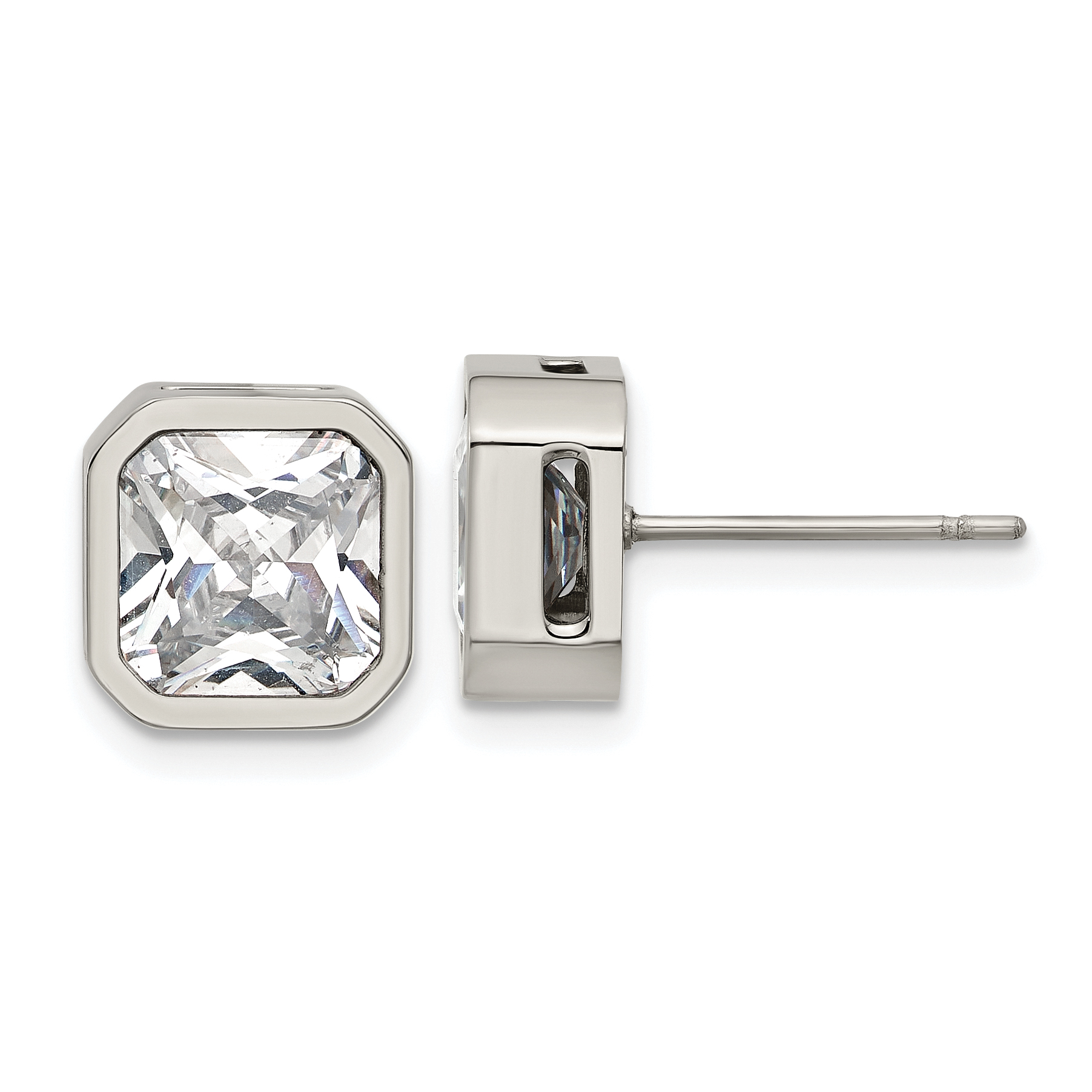 Chisel Stainless Steel Polished 8mm CZ Squared Stud Earrings