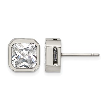 Chisel Stainless Steel Polished 8mm CZ Squared Stud Earrings