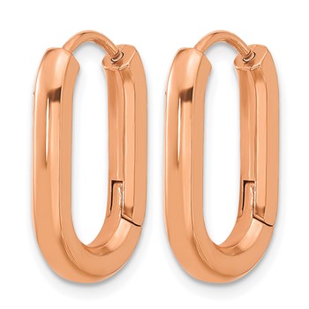 Chisel Stainless Steel Polished Rose IP-plated Elongated 3mm Hoop Earrings — alternate view