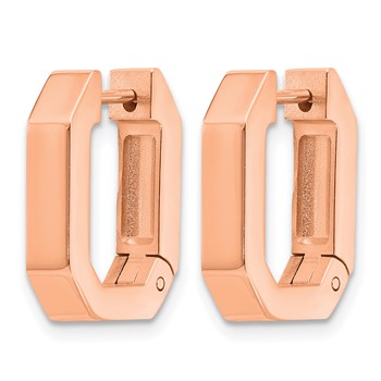 Chisel Stainless Steel Polished Rose IP-plated Squared Edges 4mm Hinged Hoop Earrings — alternate view