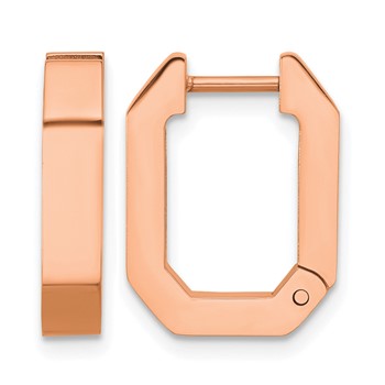 Chisel Stainless Steel Polished Rose IP-plated Squared Edges 4mm Hinged Hoop Earrings