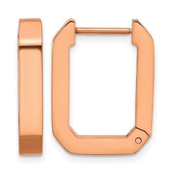 Chisel Stainless Steel Polished Rose IP-plated Squared Edge 4mm Hinged Hoop Earrings