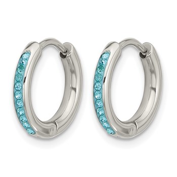 Chisel Stainless Steel Polished Preciosa Aqua Bohemica Crystal Hoop Earrings — alternate view