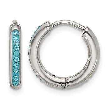 Chisel Stainless Steel Polished Preciosa Aqua Bohemica Crystal Hoop Earrings