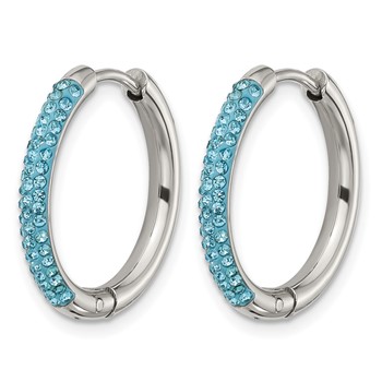 Chisel Stainless Steel Polished Preciosa Aqua Bohemica Crystal Hoop Earrings — alternate view