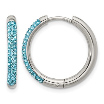 Chisel Stainless Steel Polished Preciosa Aqua Bohemica Crystal Hoop Earrings