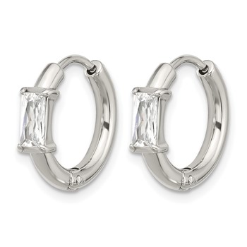 Chisel Stainless Steel Polished Rectangle CZ Hinged Hoop Earrings — alternate view