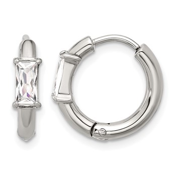 Chisel Stainless Steel Polished Rectangle CZ Hinged Hoop Earrings