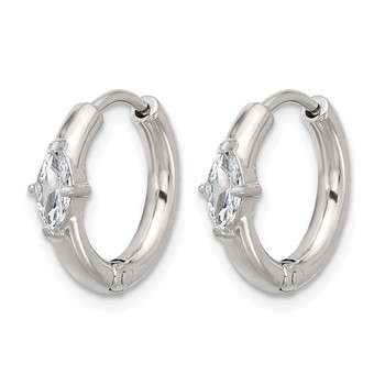 Chisel Stainless Steel Polished Marquise CZ Hinged Hoop Earrings — alternate view