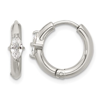 Chisel Stainless Steel Polished Marquise CZ Hinged Hoop Earrings