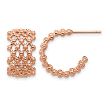 Chisel Stainless Steel Polished Rose IP-plated Beaded Weave Design Post Hoop Earrings