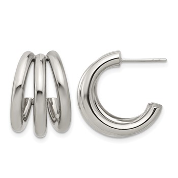 Chisel Stainless Steel Polished J Hoop Post Earrings
