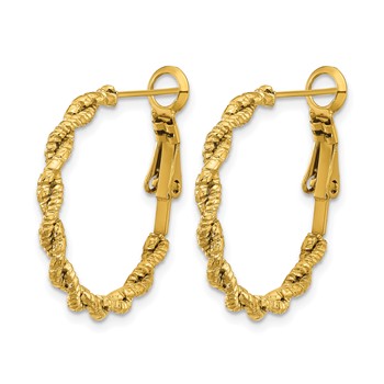 Chisel Stainless Steel Polished Textured Yellow IP-plated Omega Back Hoop Earrings — alternate view