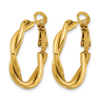 Chisel Stainless Steel Polished Yellow IP-plated Twisted Omega Back Hoop Earrings — alternate view
