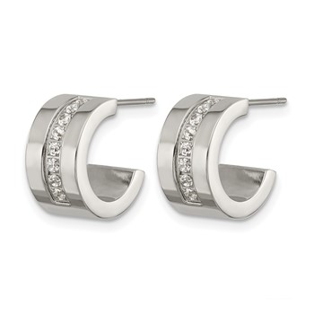 Chisel Stainless Steel Polished CZ 12mm Post Hoop Earrings — alternate view