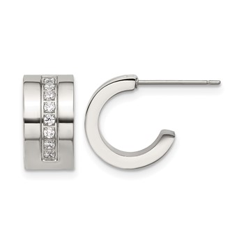 Chisel Stainless Steel Polished CZ 12mm Post Hoop Earrings