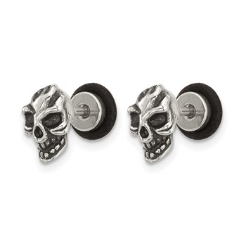 Chisel Stainless Steel Antiqued and Polished Skull Post Earrings — alternate view