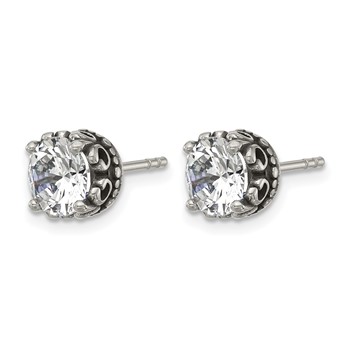 Chisel Stainless Steel Antiqued and Polished CZ Post Earrings — alternate view