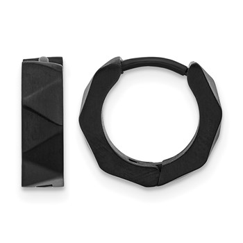 Chisel Stainless Steel Brushed Black IP-plated Faceted 4.5mm Hoop Earrings