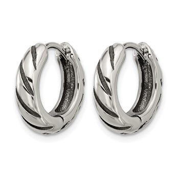Chisel Stainless Steel Antiqued and Polished Hinged Hoop Earrings — alternate view