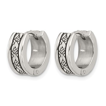 Chisel Stainless Steel Antiqued and Polished 5.5mm Hoop Earrings — alternate view