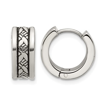 Chisel Stainless Steel Antiqued and Polished 5.5mm Hoop Earrings