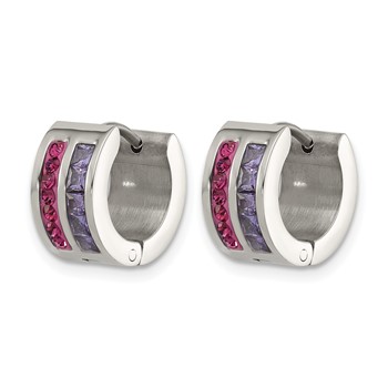 Chisel Stainless Steel Polished Preciosa Amethyst and Tanzanite Hoop Earrings — alternate view