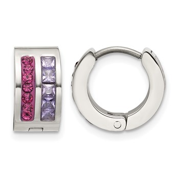 Chisel Stainless Steel Polished Preciosa Amethyst and Tanzanite Hoop Earrings
