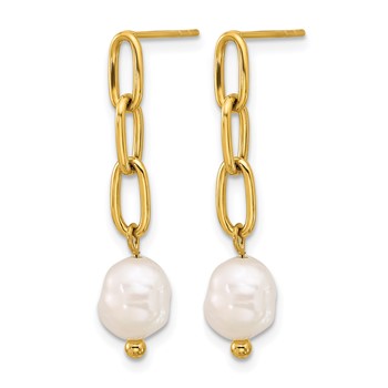 Chisel Stainless Steel Polished Yellow IP-plated Open Chain with Freshwater Cultured Pearl Post Dangle Earrings — alternate view