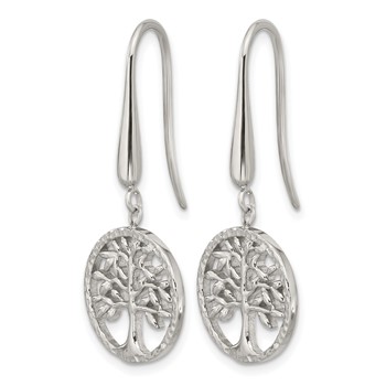 Chisel Stainless Steel Polished and Textured Tree Dangle Shepherd Hook Earrings — alternate view