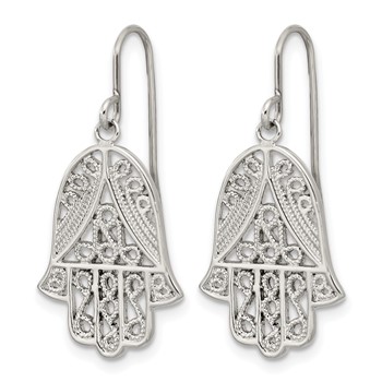 Chisel Stainless Steel Polished and Textured Hamsa Dangle Shepherd Hook Earrings — alternate view