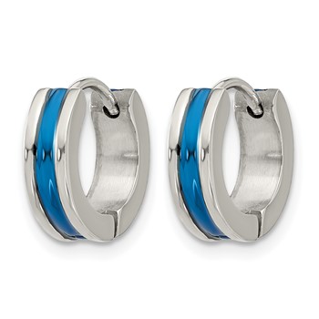 Stainless Steel Polished Blue IP-plated Center 4mm Hoop Earrings — alternate view