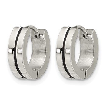 Stainless Steel Polished with Black Resin Center 4mm Hoop Earrings — alternate view